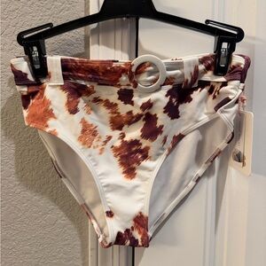 Dillards GB High-Waist Swim Bottoms in Brown Tie-Dye Print
